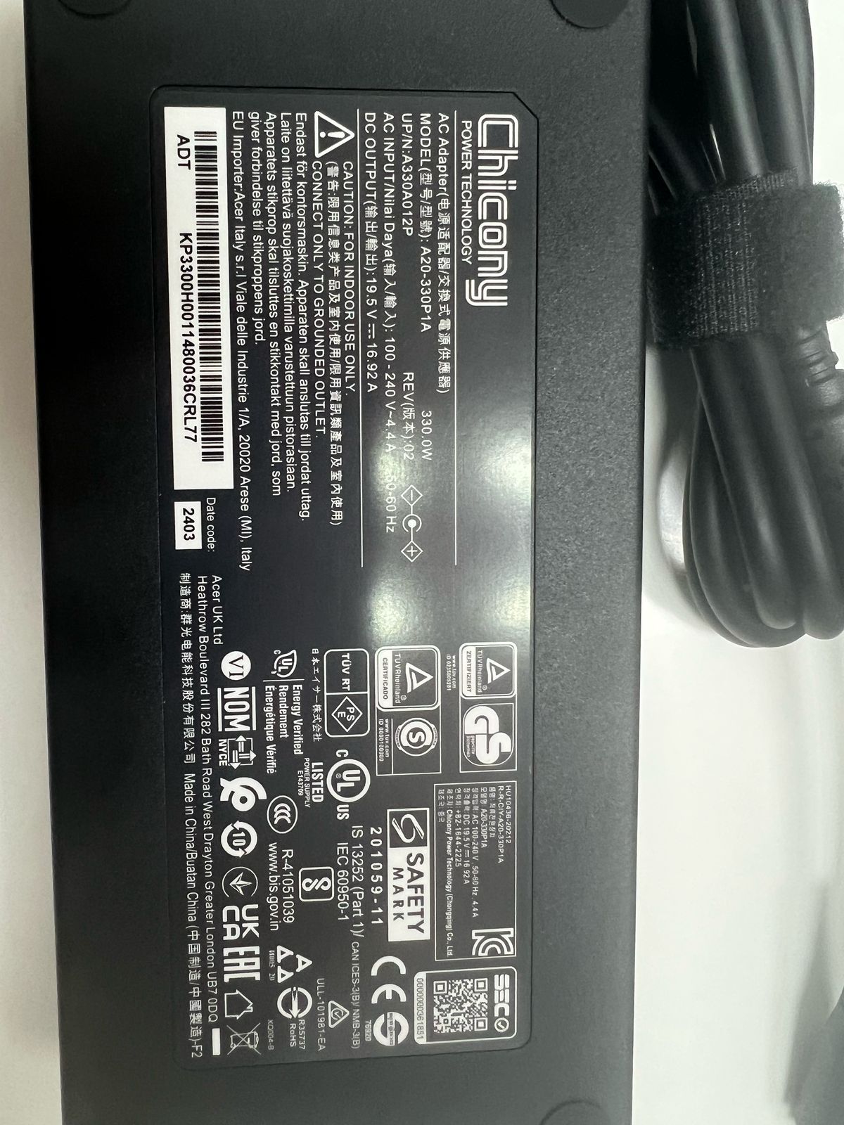 330W AC Adapter Charger For ACER Nitro 5 AN515-58-73V6 AN515-58-700B 19.5V 16.9A - eBuy UAE